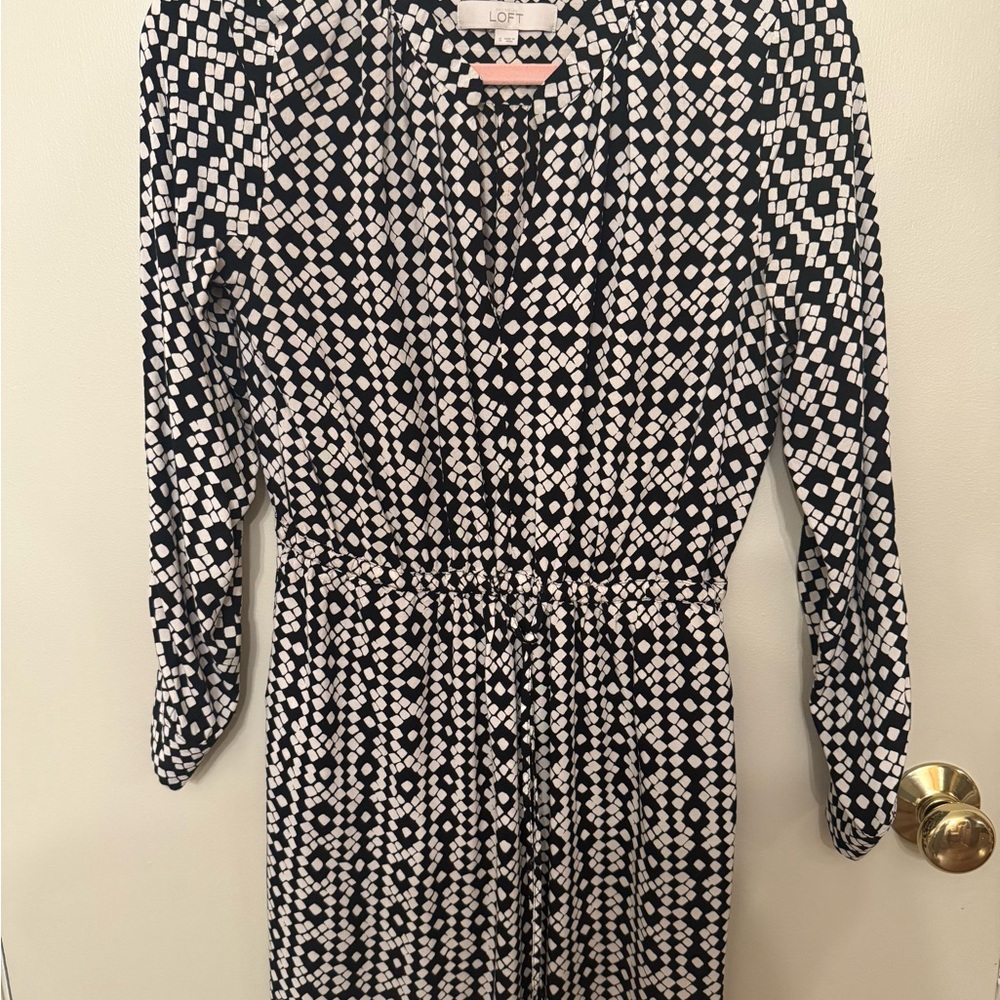 LOFT Geometric Black and White Long Sleeve Dress